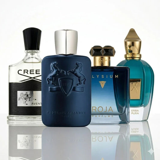 Coffret de 4 parfums | Creed Aventus, Parfums de Marly Layton, Roja Elysium, Xerjoff Erba Pura.